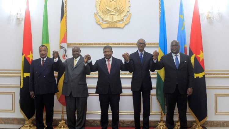 Dénis Sassou Nguesso (República do Congo), Yoweri Musevi (Uganda), João Lourenço (Angola), Paul Kagame (Ruanda), Félix Tchissequedi (RDC)