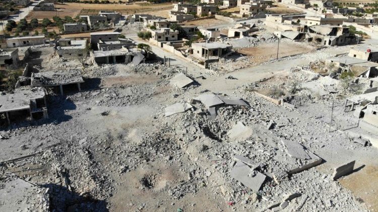 Aeriel view of destruction in Idlib