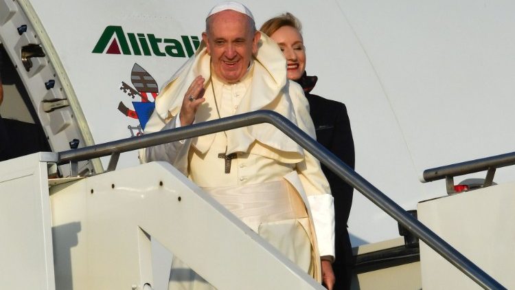 教皇フランシスコ、アフリカ東部の3カ国歴訪に出発　2019年9月4日　ローマ・フィウミチーノ国際空港で