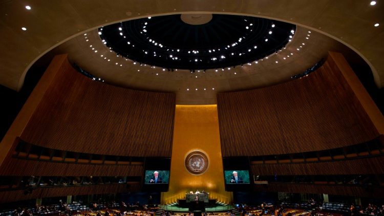 Einblick in die 74. Generalversammlung der Vereinten Nationen in New York - hier bei einer Rede Boris Johnson