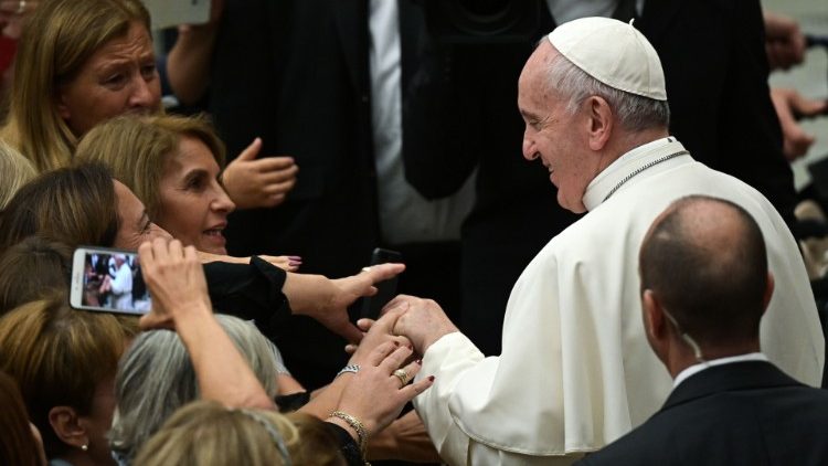 Pope Francis meeting members of the Italian Association of Saint Cecilia in the Vatican on 28 September, 2019.