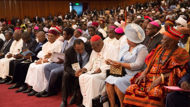 Cardinal Christian Tumi (in white robes and red cap) at the National Dialogue