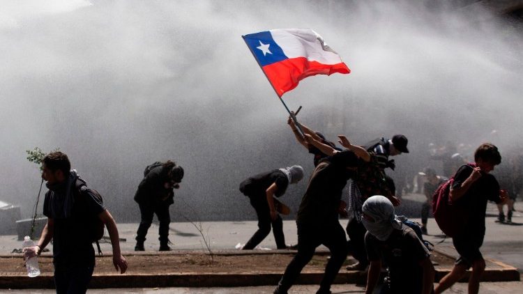 La protesta a Santiago del Cile