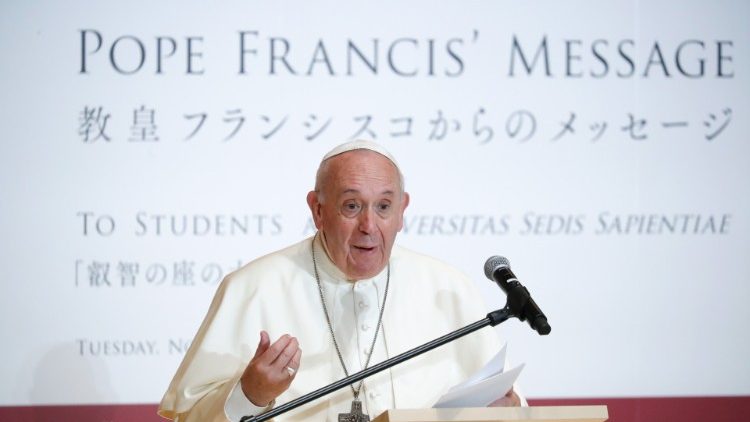 Pope Francis at Sophia University in Tokyo, Japan, on November 26, 2019. 