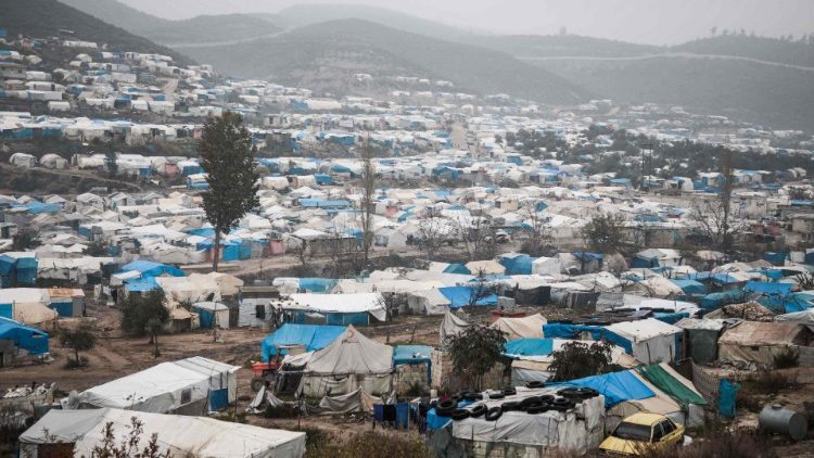 Ein Flüchtlingslager mit Flüchtlingen aus Idlib nahe der türkischen Grenze
