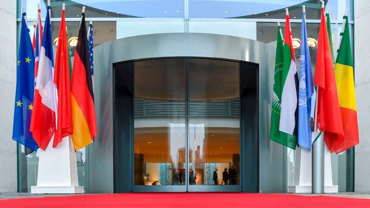 L'entrée de la Chancellerie, à Berlin, qui accueille la Conférence sur la Libye ce dimanche 19 janvier 2020.