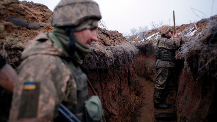 Ukrainian servicemen at a position on the front line with Russia-backed separatists in the Lugansk region