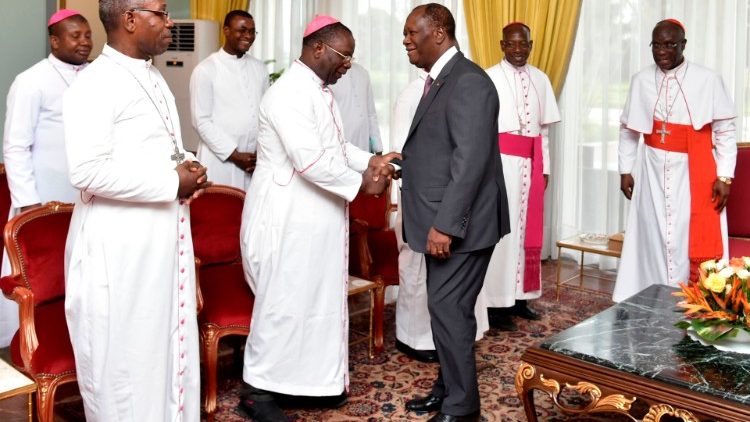 (File) Côte d’Ivoire President Alassane Ouattara with the Bishops.
