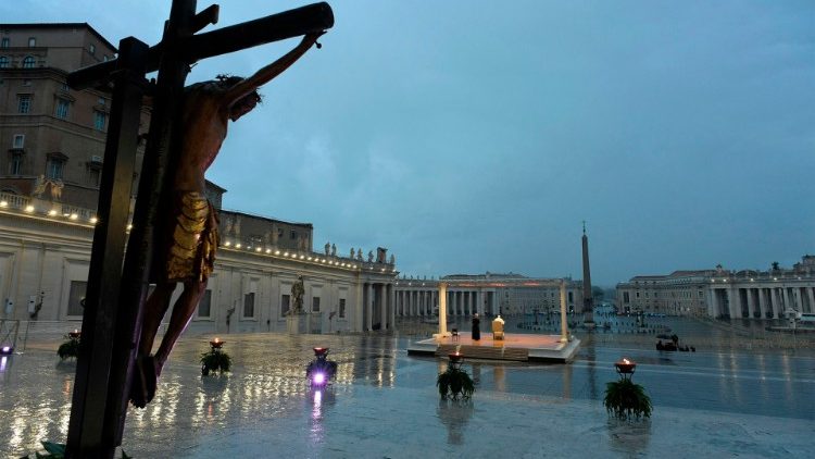 Pope Francis at a prayer service in a deserted St. Peter's Square in Rome on March 27, 2020.  