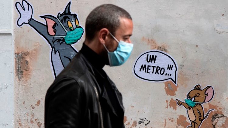 Artista Maupal, en Roma, Italia: coronavirus y los famosos Tom y Jerry.