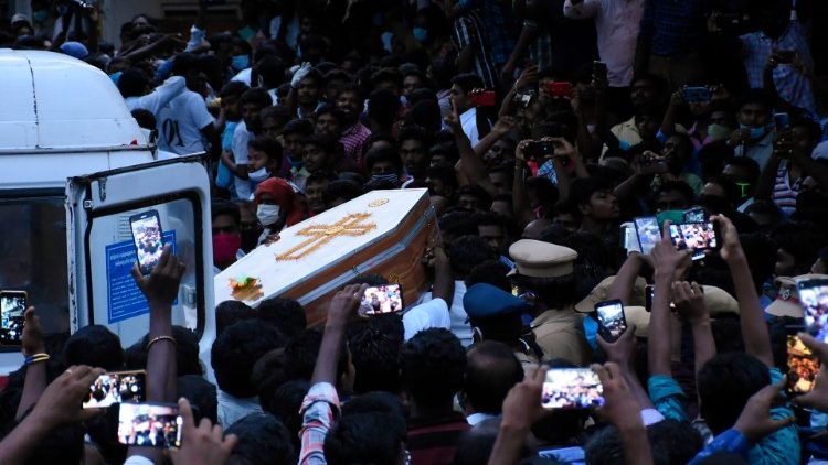The coffins of  P. Jayaraj and his son who were allegedly tortured and killed by police officers in Thoothukudi district, Tamil Nadu state.