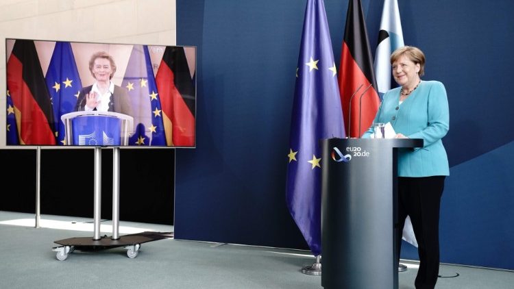 Angela Merkel e Ursula Von der Leyen in videooconferenza