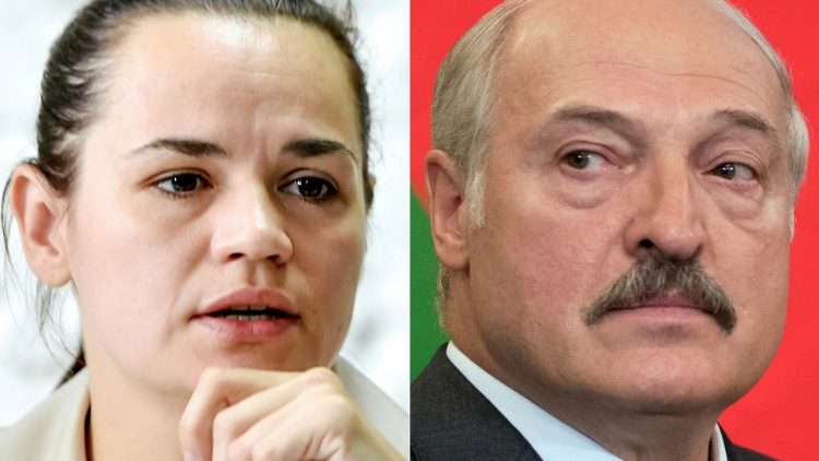 Der weißrussische Präsident Lukaschenko und Oppositionsführerin Tichanowskaja 