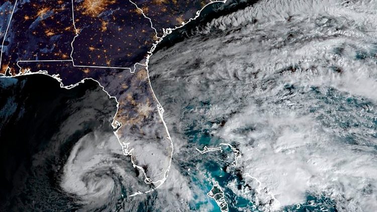 A satellite image of tropical storm Eta moving over the US Florida Keys on November 9, 2020. 