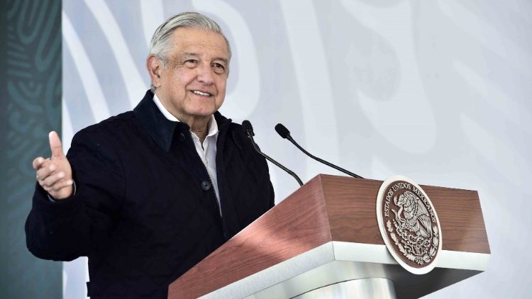 Mexican President Andres Manuel Lopez Obrador delivers a speech on Sunday