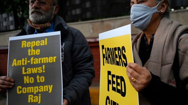 Demonstration für die Rechte der Landarbeiter in Indien