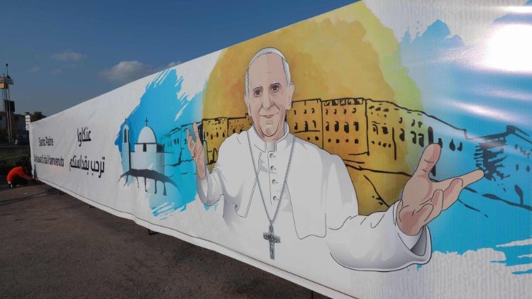 Ferenc pápa poszter Arbilban, a északi kurd autonóm régióban