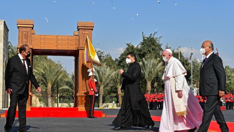 Papst Franziskus im Irak, beim Präsidenten Salih