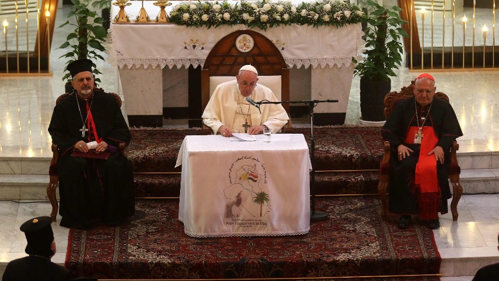 Pápež pri príhovore cirkevným predstaviteľom v Sýrsko-katolíckej katedrále v Bagdade