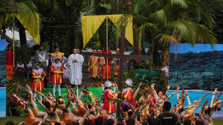 Actors re-enact the first Mass on Limasawa island on 31 March 2021