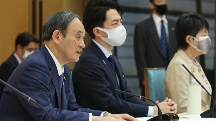 Le Premier ministre japonais Yoshihide Suga lors de sa conférence de presse du 22 avril 2021.