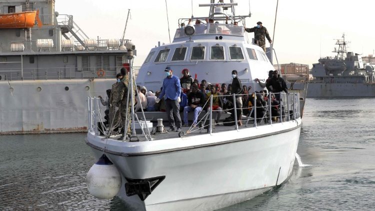 Rescued migrants arrive the naval base in the Libyan Capital, Tripoli