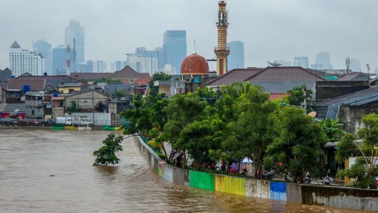 The scene of heavy flooding in Jakarta, Indonesia