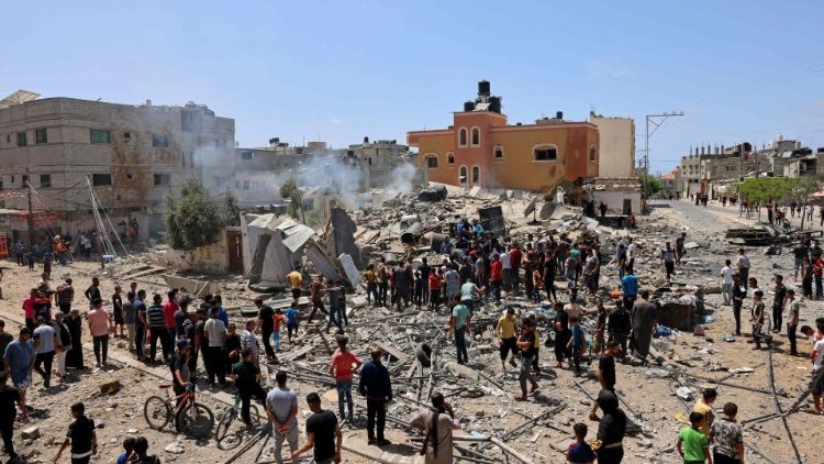 A building brought down by Israeli airstrike in Rafah, southern Gaza, on May 20, 2021