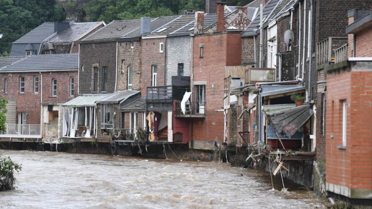 La ville de Chaudfontaine, près de Liège, en Belgique sous les inondations, le 16 juillet 2021.