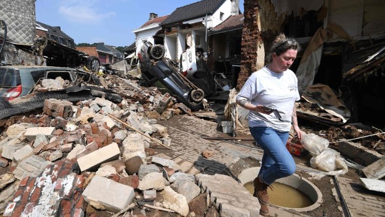 À Pepinster, près de Liège, deux villes ravagées par les inondations, ici le 19 juillet 2021