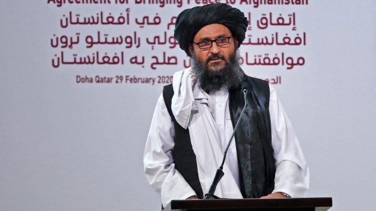Taliban co-founder Abdul Ghani Baradar at talks in Qatar on 29 February 2020