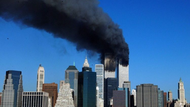 Smoke billowing out of the twin towers of the World Trade Center after the terrorist attacks of Sept. 11, 2001. 