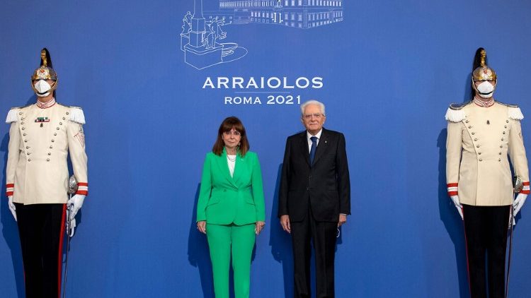 La présidente grecque avec le président italien le 15 septembre 2021 au Quirinal à Rome. 
