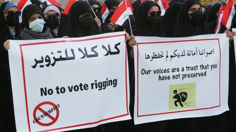 Supporters of a pro-Iran alliance protest elections results