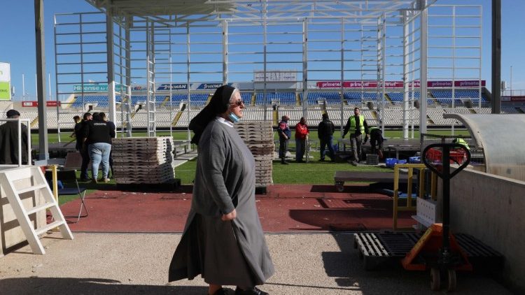 Preparations for Holy Mass presided over by Pope Francis at Nicosia's GSP stadium