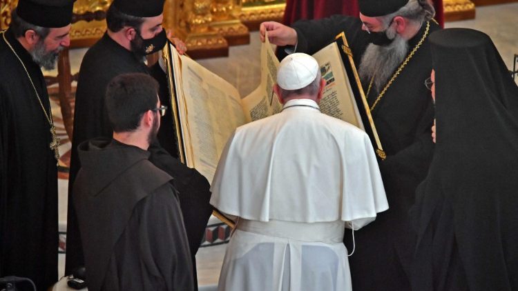 File photo: Pope Francis and Archbishop Chrysostomos II of the Greek Orthodox Church, during the Pope's journey to Cyprusin December 2021