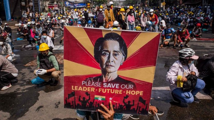 Protesters in Yangon, Myanmar, in March 2021.   
