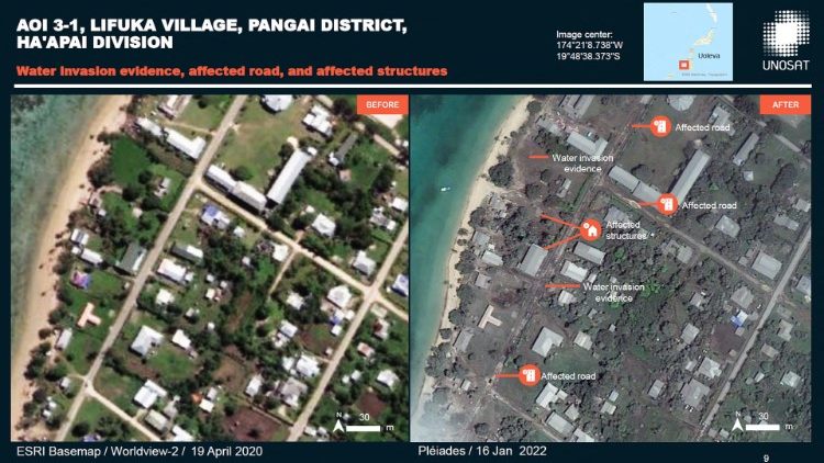 Satellite imagery shows the extent of the damage on Tonga