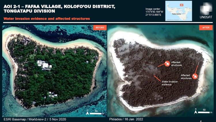 Viena Tongos sala prieš ir po katastrofos