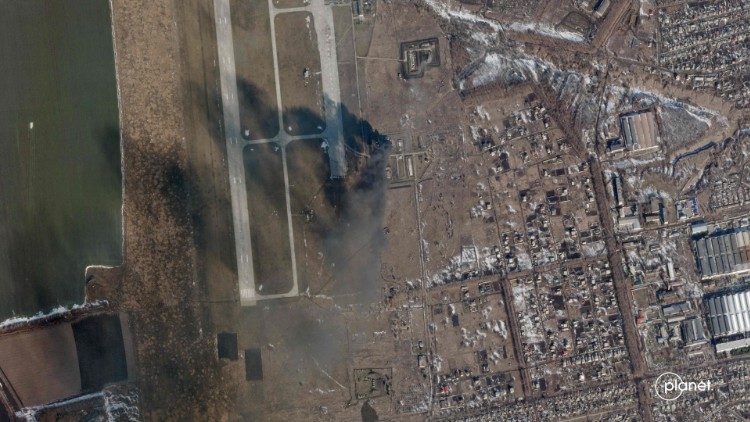 Satellite photo shows an explosion at Chuhuiv aribase outside of Kharkiv, Ukraine
