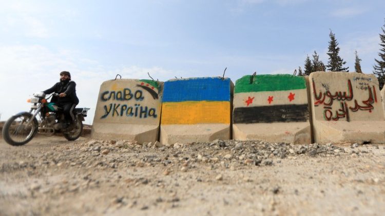 Solidaritäts-Graffiti für die Ukraine in einer Rebellenhochburg bei Aleppo