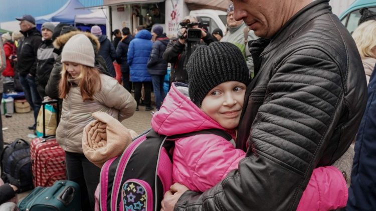Réfugiés ukrainiens à Korczowa en Pologne, le 5 mars 2022