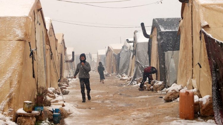 Un camp de déplacés internes près de Kafr Lusin en Syrie, à la frontière avec la Turquie, le 13 mars 2022