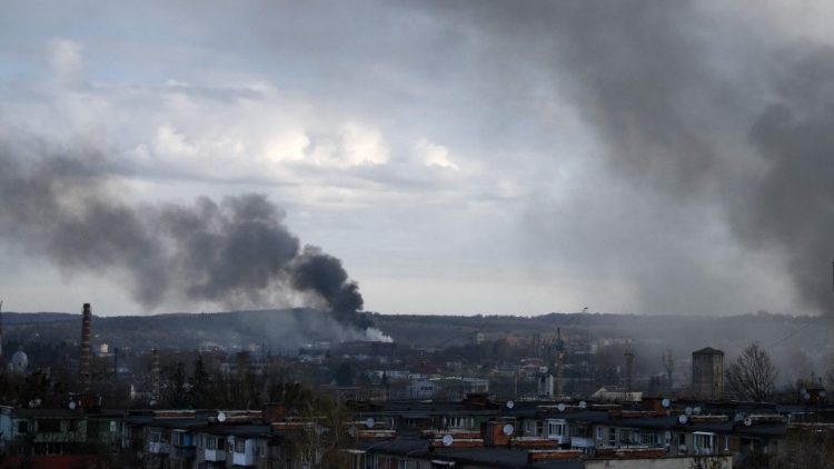 Smoke rises over the western Ukrainian city of Lviv following a Russian airstrike