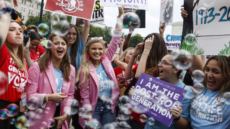 Young pro-life activists rejoice as the Court overturns Roe v Wade.