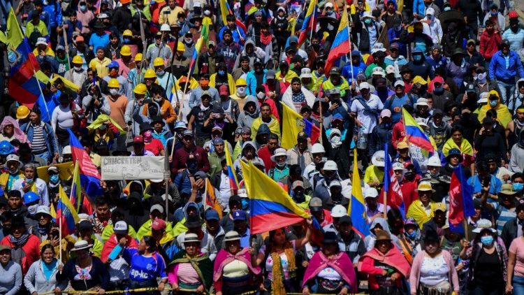 Indigenous demonstrators march in Quito on Thursday