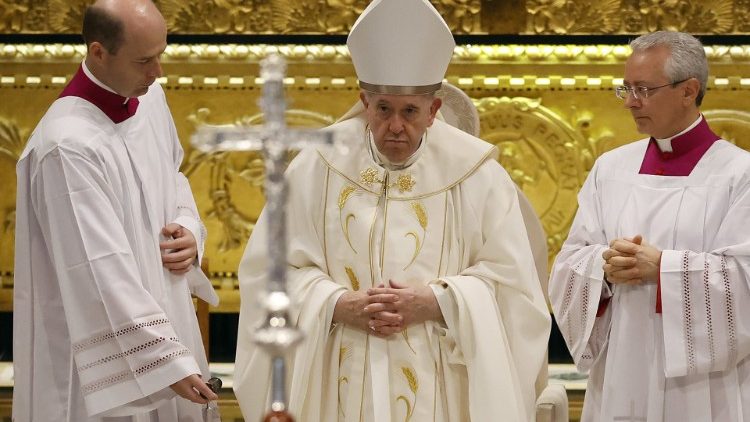 Папа Францішак падчас святой Імшы ў санктуарыі святой Ганны ў Квебеку