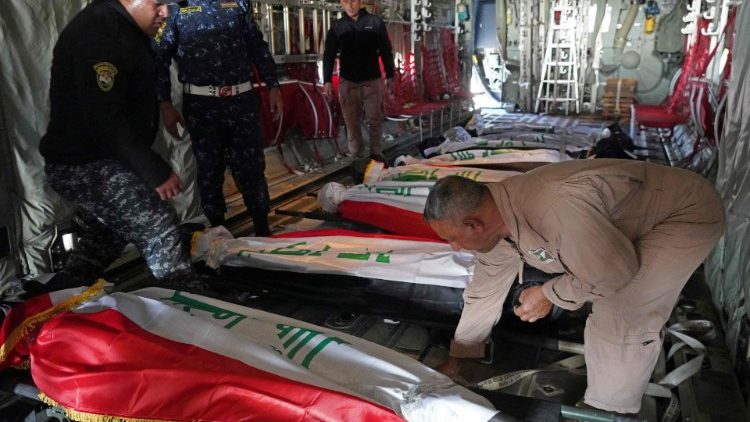 Coffins of Iraq's federal police who were killed in the attack