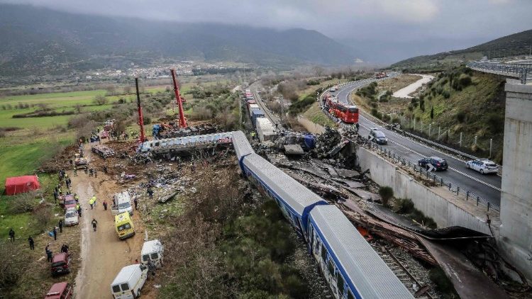 Rescue crews search debris for survivors in the Tempi Valley, near the Greek city of Larissa