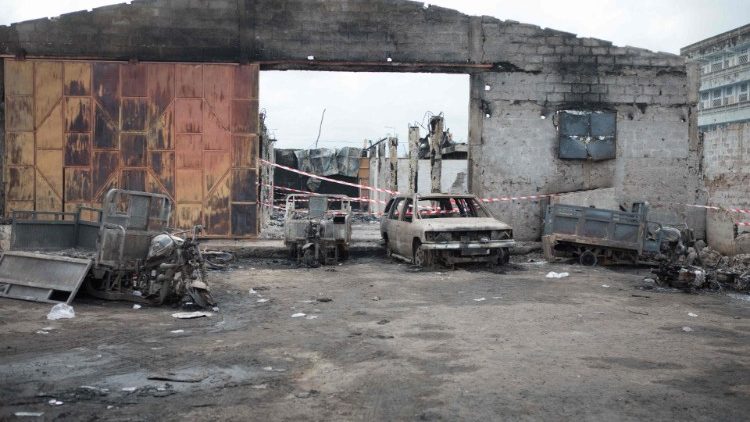 A scene from a fire in Benin